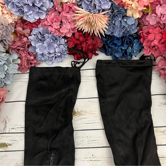 Black Over-the-Knee Faux Suede Heeled Boot - Picture 7 of 16